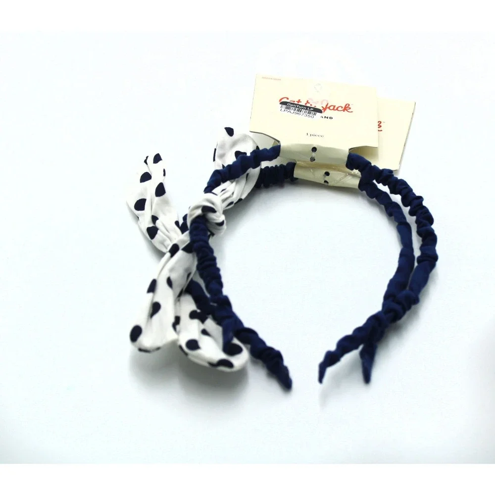 Cat & Jack Girls Polka Dot Side Tie Headband Navy Blue White Accessory